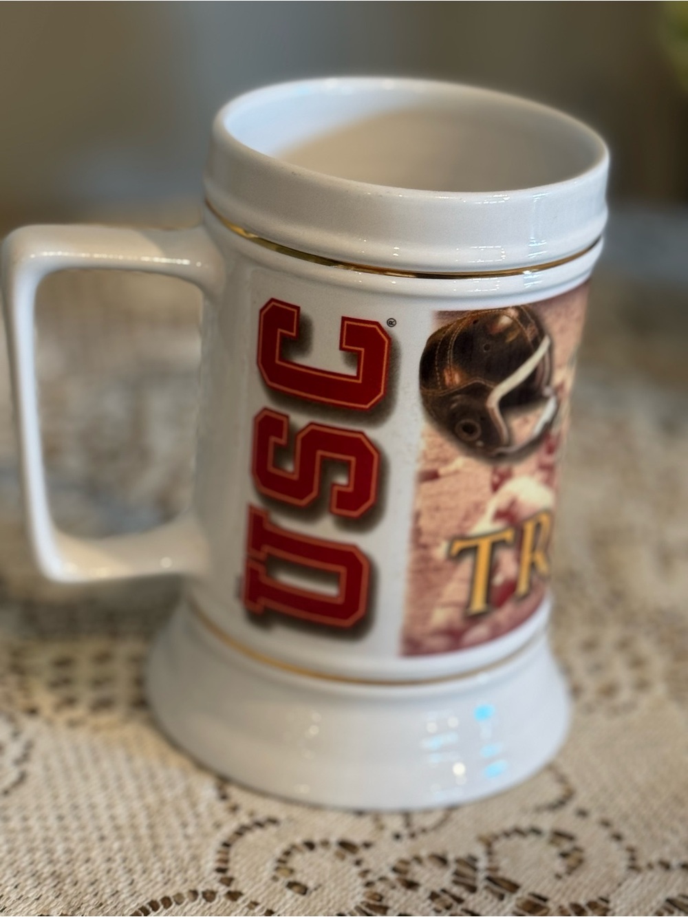 USC White Ceramic Collector Mug with Red Accent